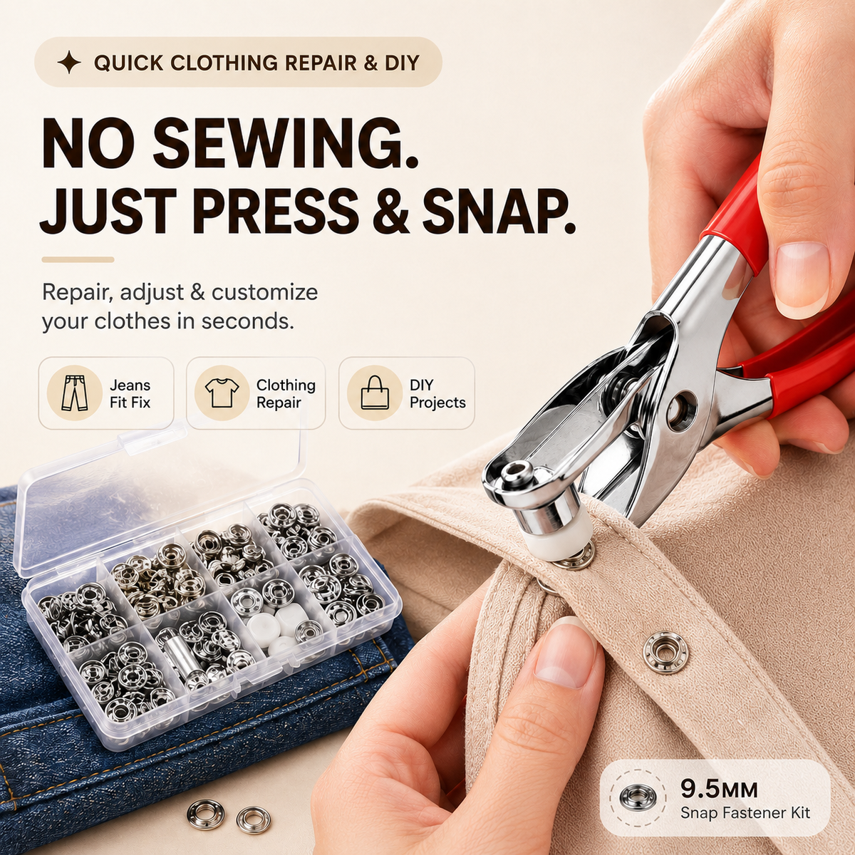 ?? 100Pcs Invisible Colored Metal Buckle & Manual Pressure Pliers | Quick Clothing Repair & DIY