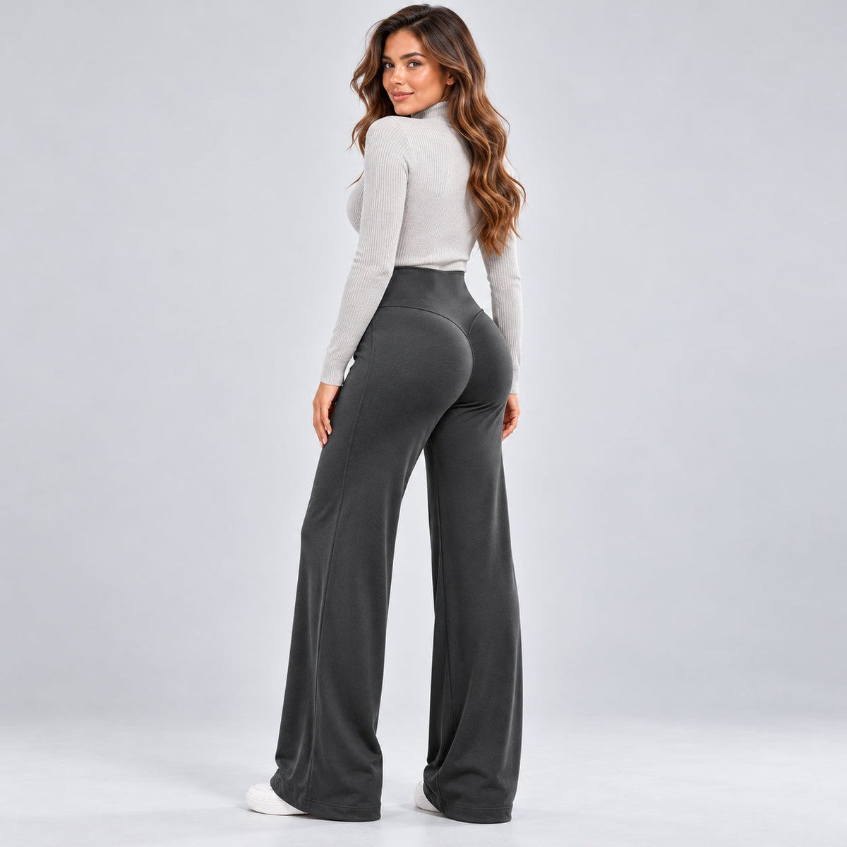 Women's High-Waisted Butt-Lifting Fleece-Lined Wide-Leg Pants
