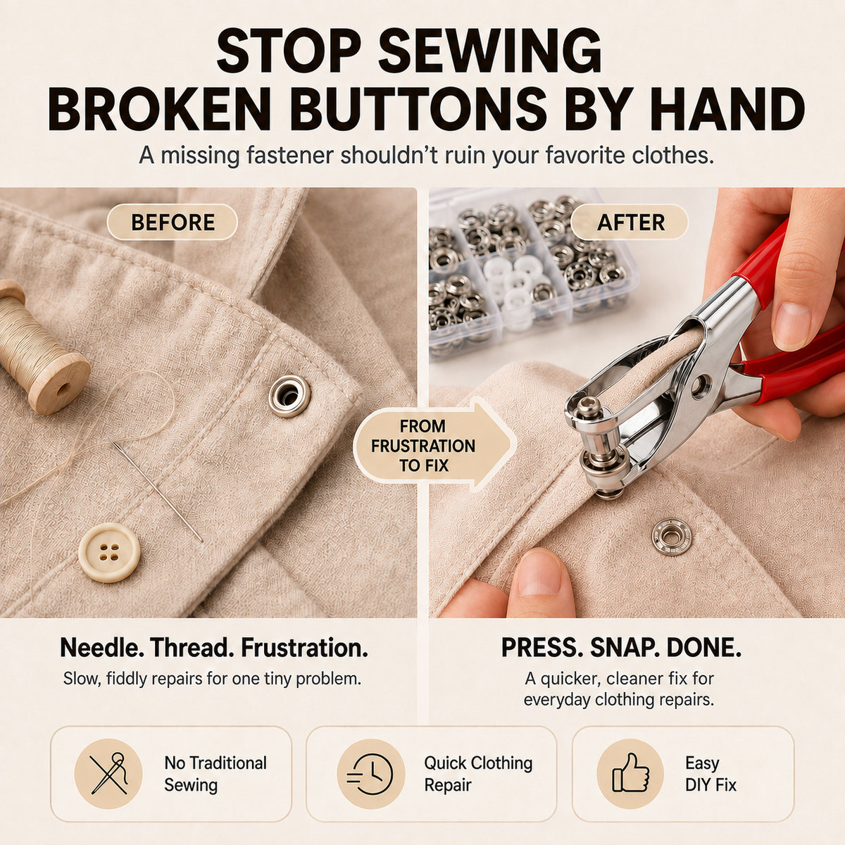 ?? 100Pcs Invisible Colored Metal Buckle & Manual Pressure Pliers | Quick Clothing Repair & DIY