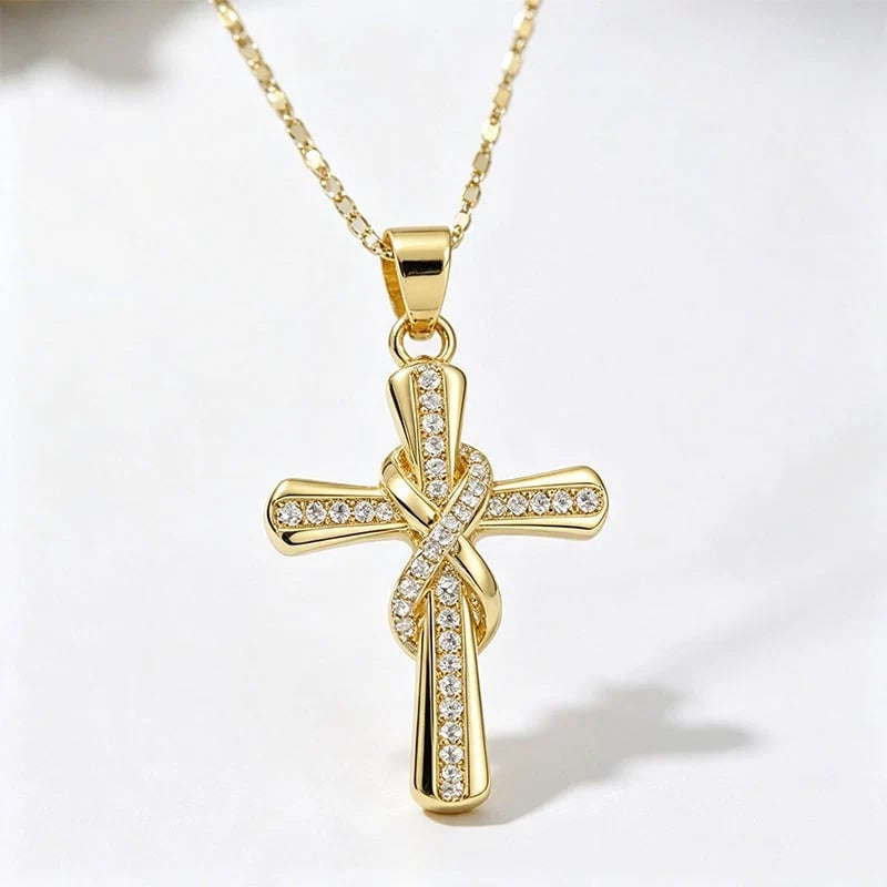 ?? LIMITED TIME 49% OFF! Women's Sparkling Twisted Knot Cross Pendant Necklace ¨C Elegant Faith-Inspired Design with Brilliant Shine ?