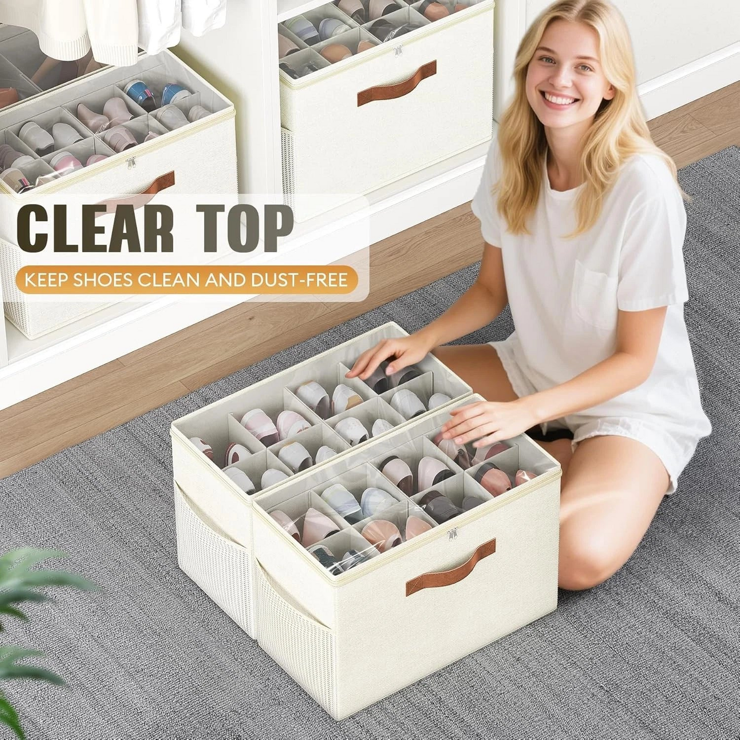 Foldable Shoe Organizer ForCloset With Clear Cover