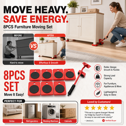 🛋️ Clearance 50% Off ✨ Furniture Moving System — Lift & Slide, 360° Rotation 🏠