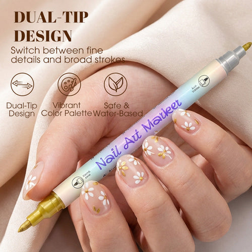 ⏳ 50% OFF! 🎨Dual-Tip Nail Art Pens – Quick-Dry, No UV Lamp, Fine & Brush Tips, 12/24 Colors, Easy DIY Nail Art 💅🖌️