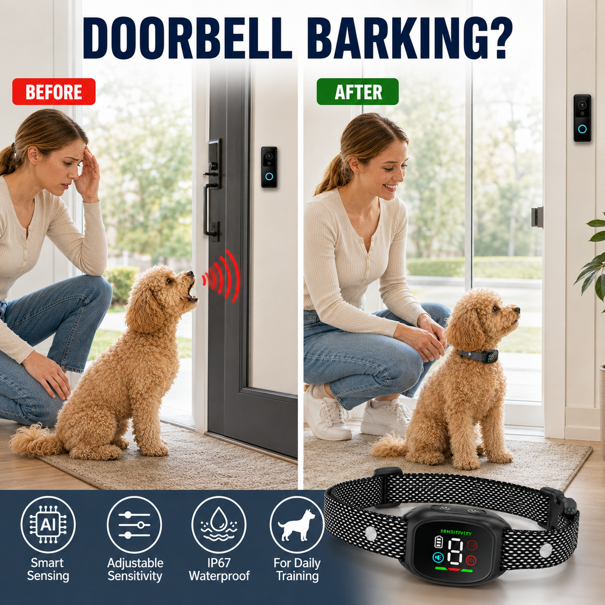 🐕2026 HOT SALE🥳 Anti Bark Collar – Smart anti‑false triggering filters out other barks. IP67 waterproof & USB rechargeable – worry‑free training anywhere! 💦✅