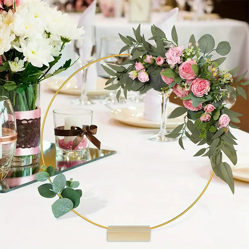 🌸 50% OFF! Gold Hoop Christmas Centerpiece with Wooden Stand & LED Lights – DIY Festive Table Decor