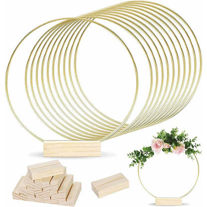 🌸 50% OFF! Gold Hoop Christmas Centerpiece with Wooden Stand & LED Lights – DIY Festive Table Decor