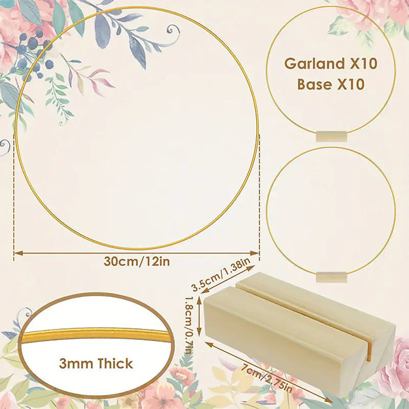 🌸 50% OFF! Gold Hoop Christmas Centerpiece with Wooden Stand & LED Lights – DIY Festive Table Decor