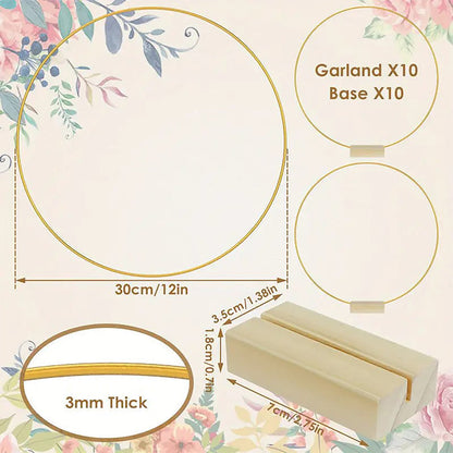 🌸 50% OFF! Gold Hoop Christmas Centerpiece with Wooden Stand & LED Lights – DIY Festive Table Decor