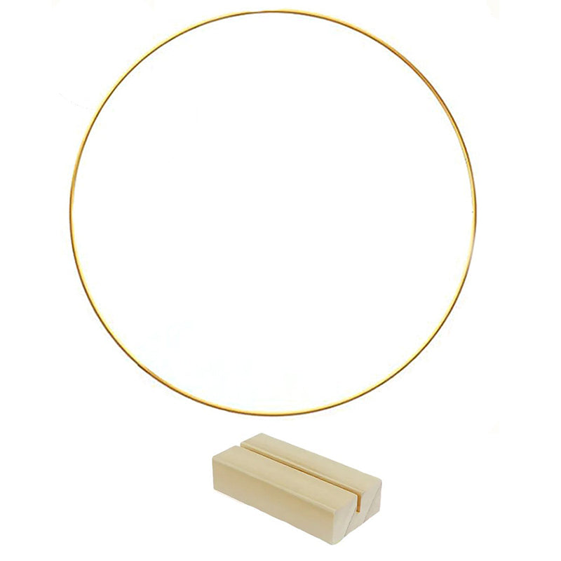 🌸 50% OFF! Gold Hoop Christmas Centerpiece with Wooden Stand & LED Lights – DIY Festive Table Decor