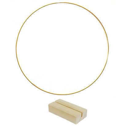 🌸 50% OFF! Gold Hoop Christmas Centerpiece with Wooden Stand & LED Lights – DIY Festive Table Decor