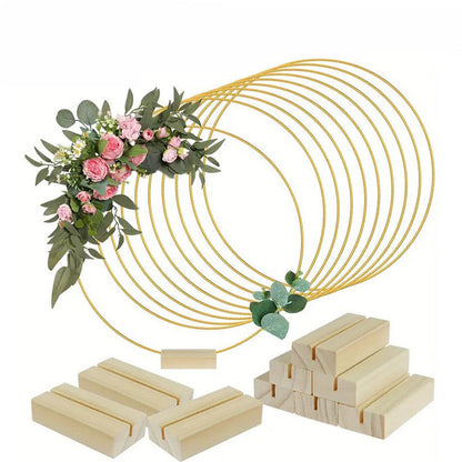 🌸 50% OFF! Gold Hoop Christmas Centerpiece with Wooden Stand & LED Lights – DIY Festive Table Decor